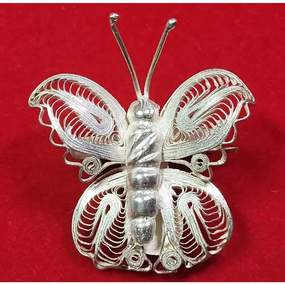Vintage Sterling Silver 925 Filigree Butterfly Brooch Pin GC01